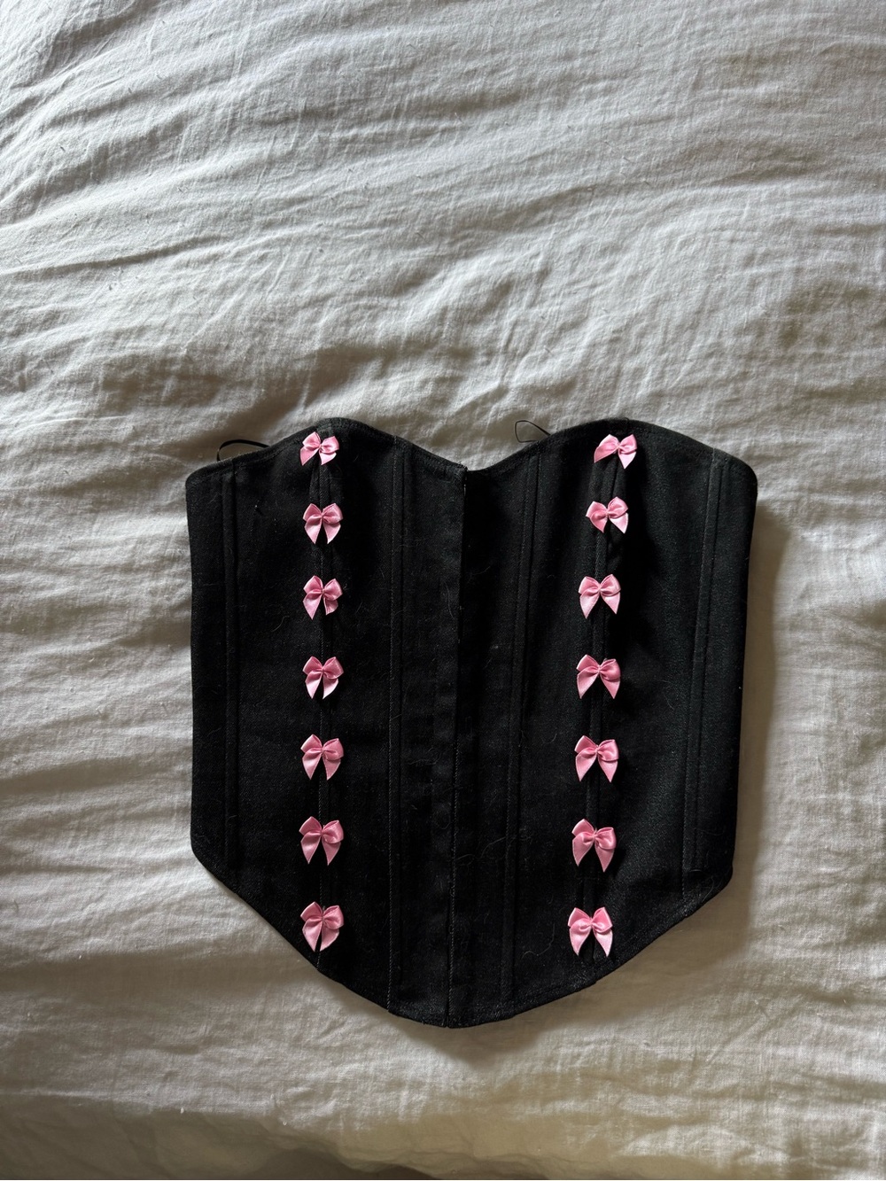 Edikted Black Corset Crop Top with Pink Bow Trim
